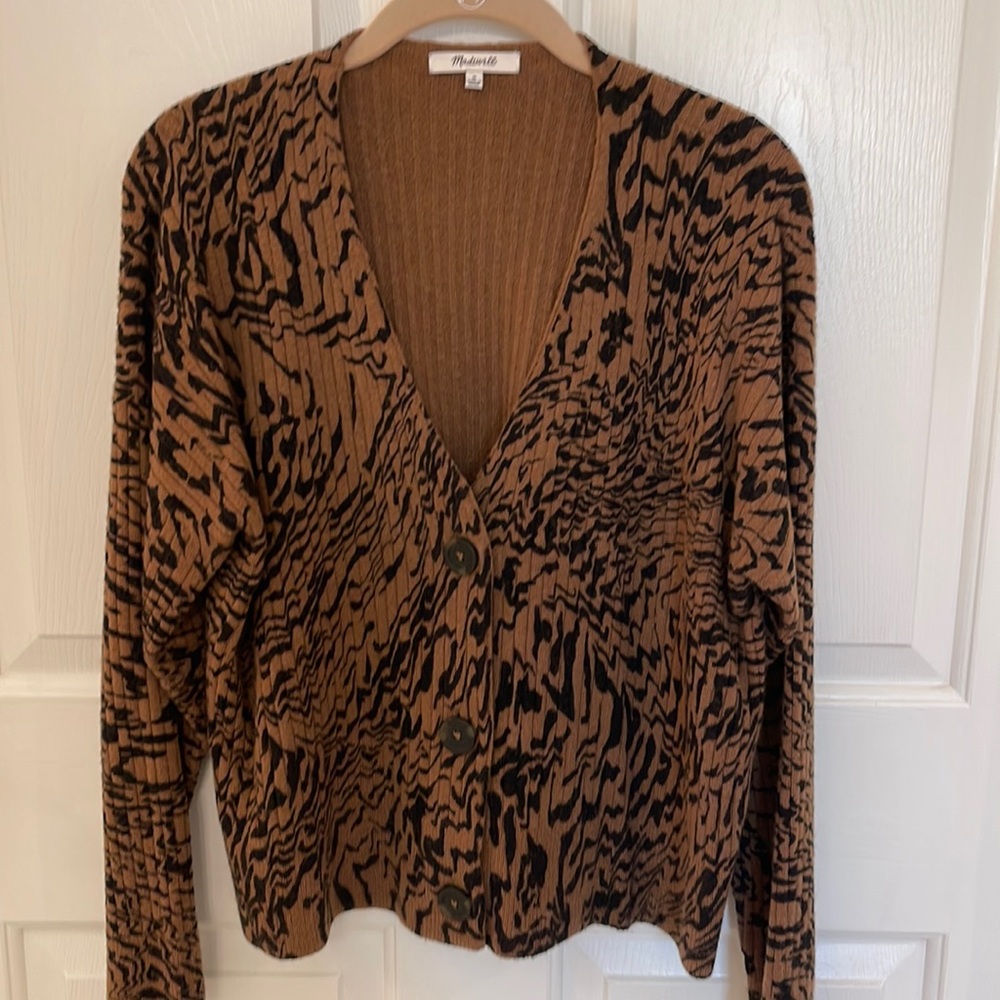 Madewell Tigerized Cameron Ribbed Cardigan.